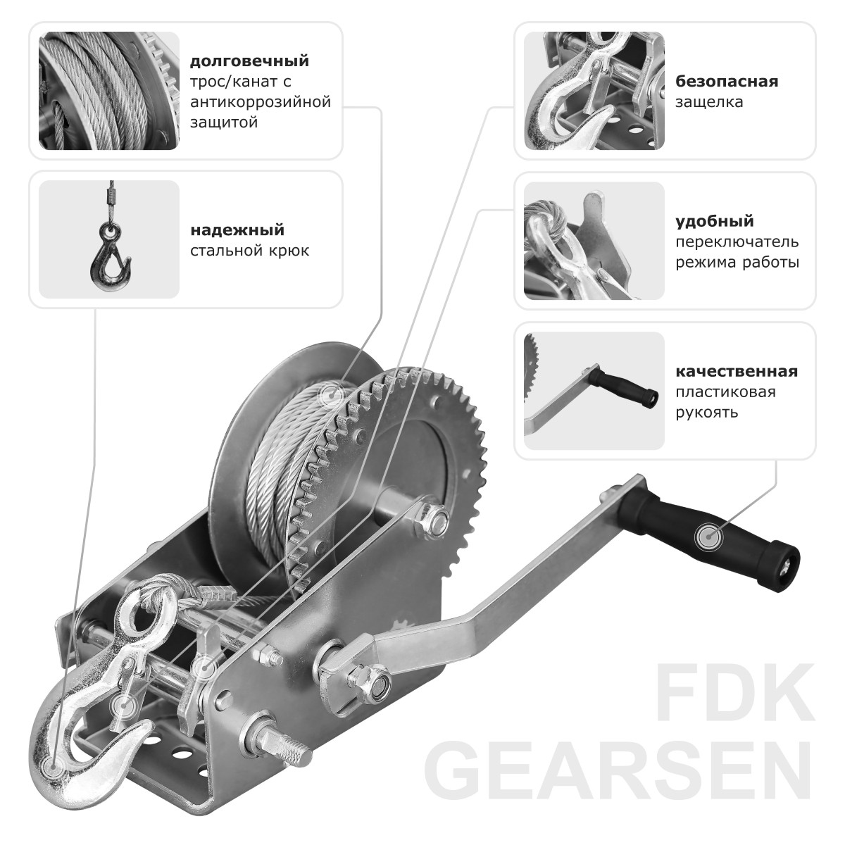 6 - Лебедка ручная барабанная  (канат) GEARSEN FD 1120